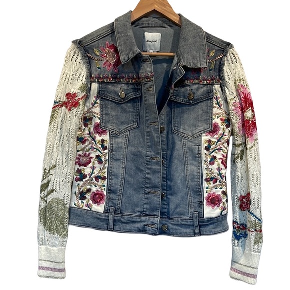 Desigual Jackets & Blazers - Desigual Women's Fiorella Embroidered Detail Denim Jacket